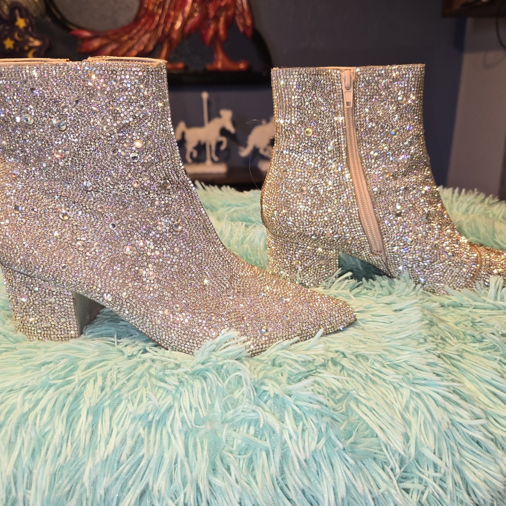 Betsey Johnson Sparkling Silver Ankle Booties